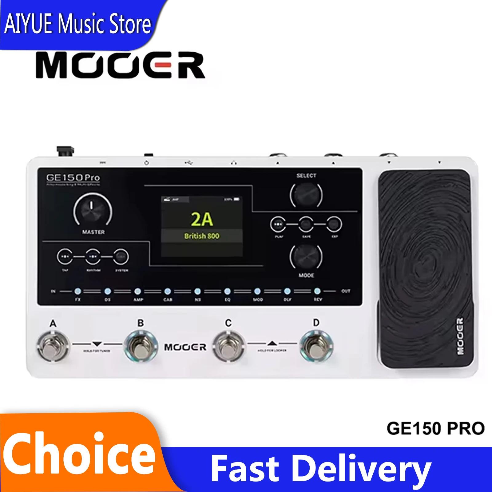 

Мультиэффект-процессор для электрогитары MOOER GE150 Pro с моделированием усилителей, 40 барабанных ритмов, лупер 80-х, 26 имитаций кабинетов