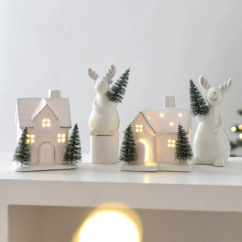 Ceramic Light Up House Figurine Reindeer Christmas Tree Decoration Gift