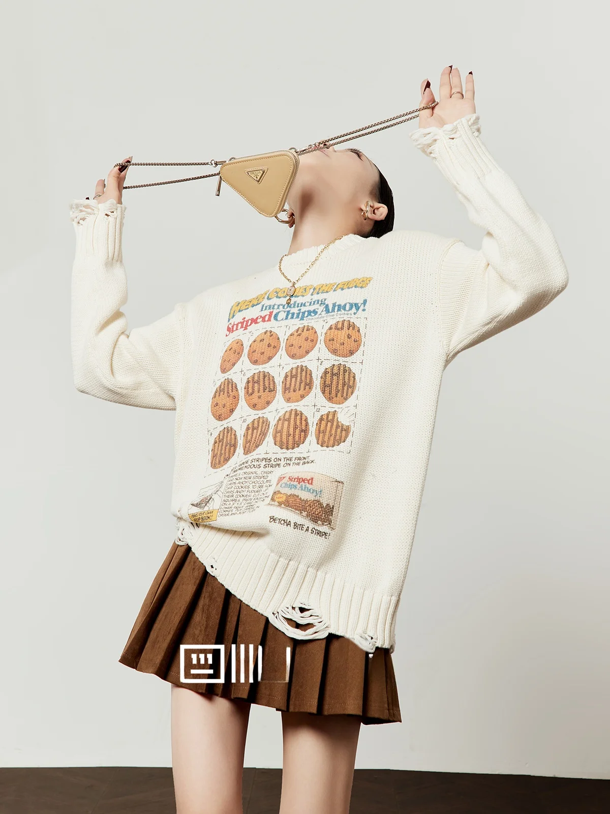 

Свободный вязаный белый свитер женский, весенняя новинка, повседневный, комфортный, с принтом в стиле «Бисквит», с длинными рукавами