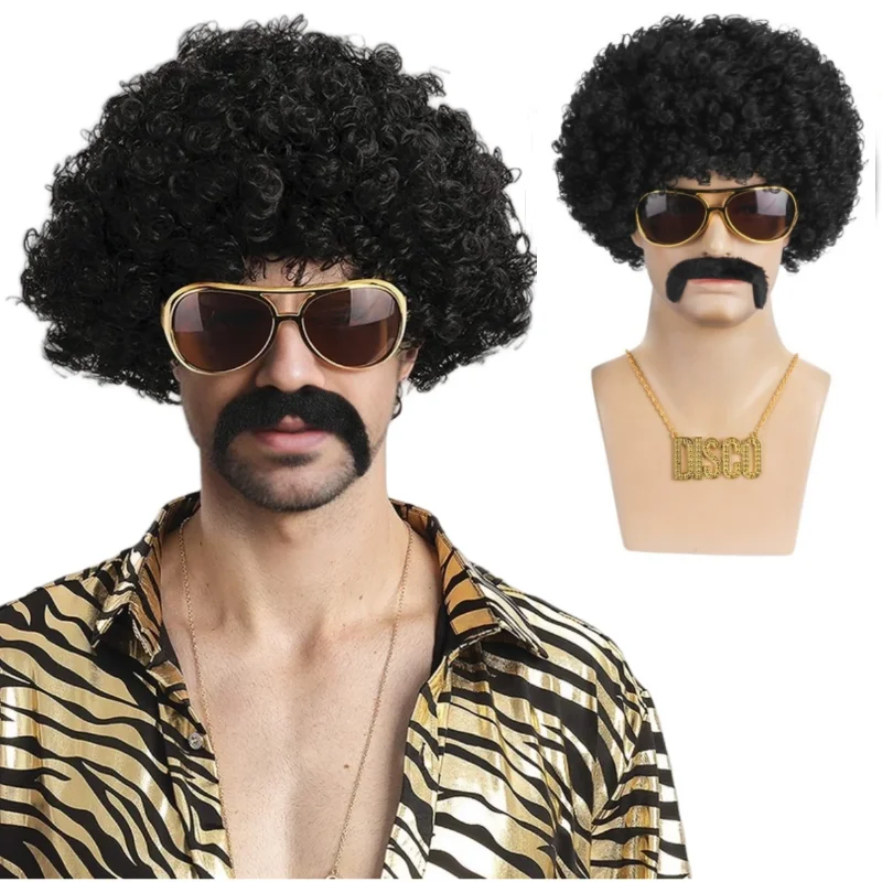 Anni '80/90 Costume in maschera Costume Set Grande catena d'oro Rapper Accessori Occhiali Parrucca Cappello Costumi Hip Hop Puntelli per uomo Donna
