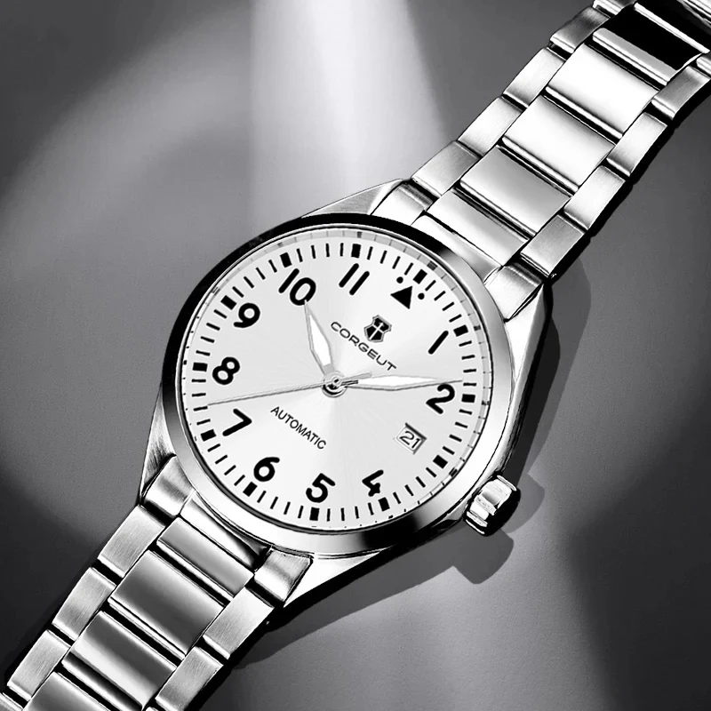 Reloj Corgeut de 41mm con logotipo personalizado para hombre, reloj de pulsera mecánico automático NH35 de lujo, reloj de pulsera con correa de acero de zafiro para hombre