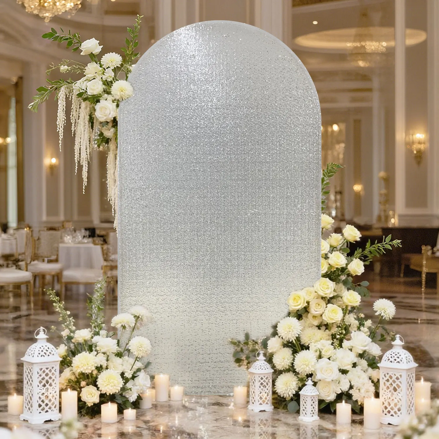 غطاء قوس الزفاف الأنيق مقاس 78.7 بوصة خلفية ترتر لامع | غطاء إطاري قوس لامع لعيد الميلاد، زينة استحمام الطفل #3