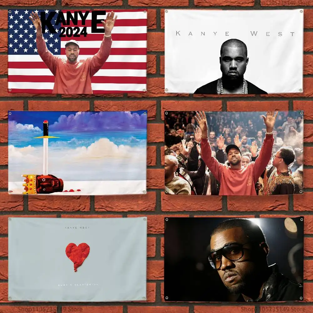 

Kanyes West Rock Rapper Flag Tapestry Wall Hanging Sassy Aesthetic Decoration Dorm PartyBackdrops Cloth