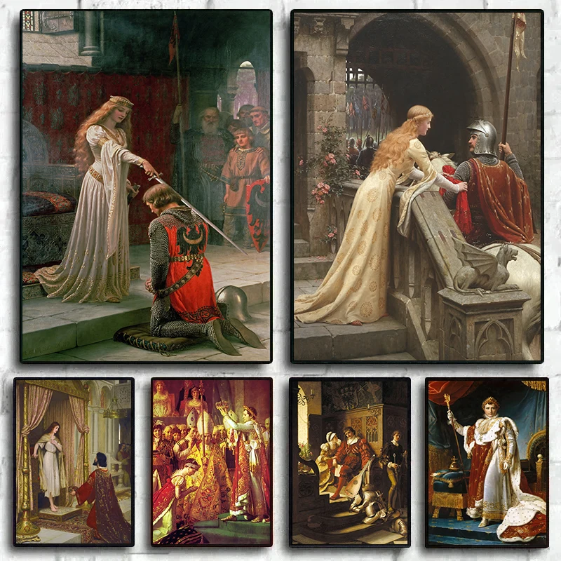 Vintage Edmund Blair Leighton Artwork The Accolade Medieval Knight Theme Canvas Painting Wall Art Posters Living Room Home De