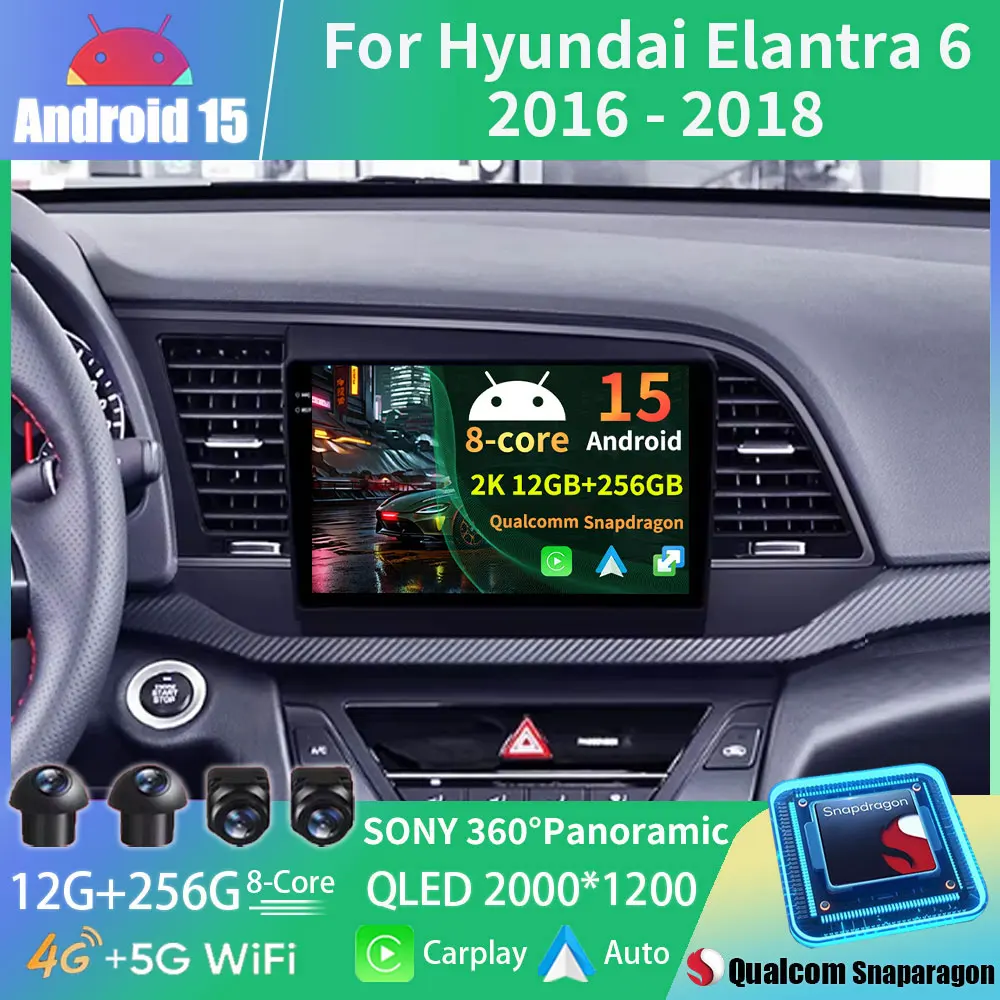 Carplay اللاسلكي لشركة هيونداي إلنترا 6 2016 - 2018 راديو السيارة الوسائط المتعددة مشغل فيديو الملاحة ستيريو نظام تحديد المواقع أندرويد 15 السيارات 2din
