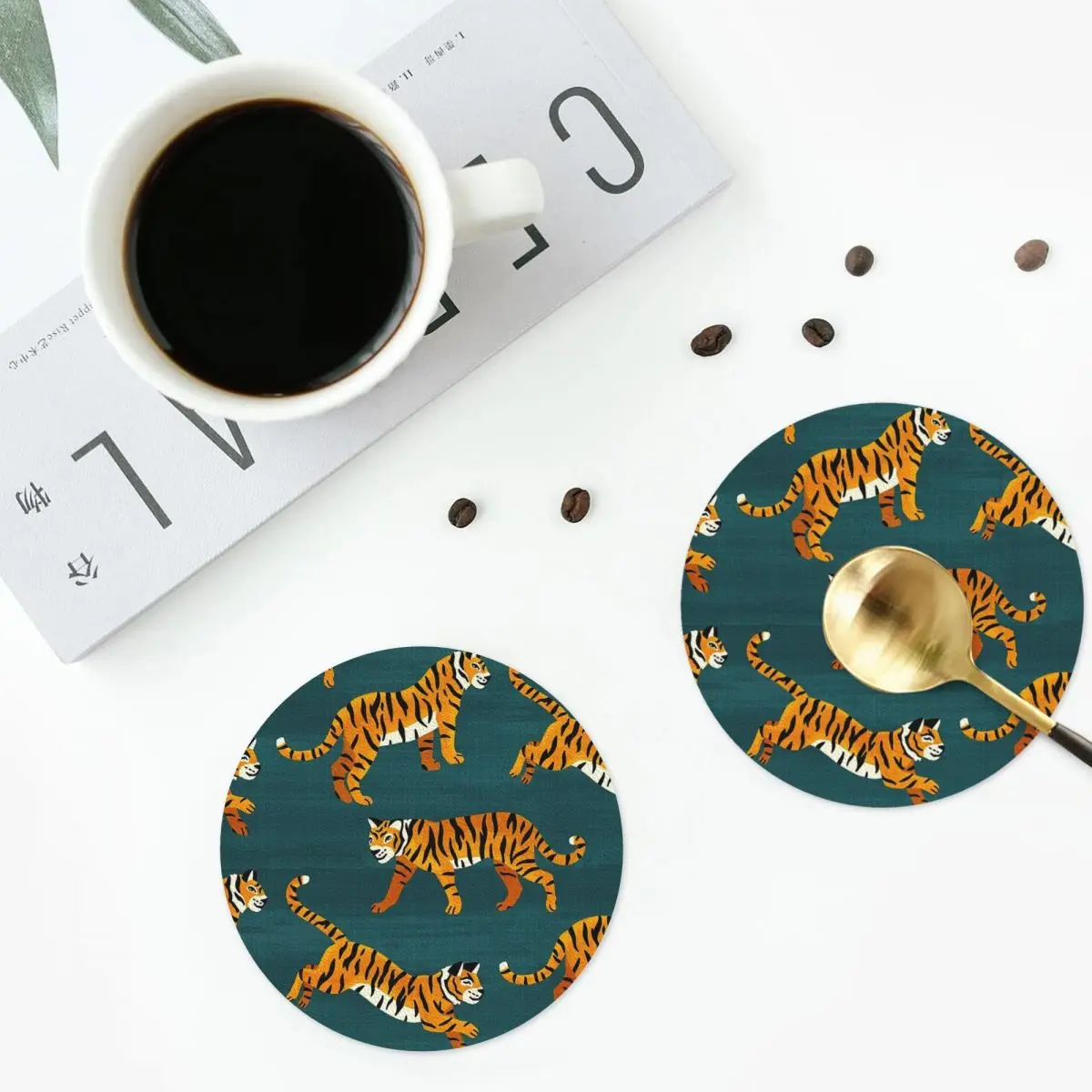 Bengal Tigers Coasters Leather Placemats Waterproof Insulation Coffee Mats For Home Kitchen Dining Pads Set of 4