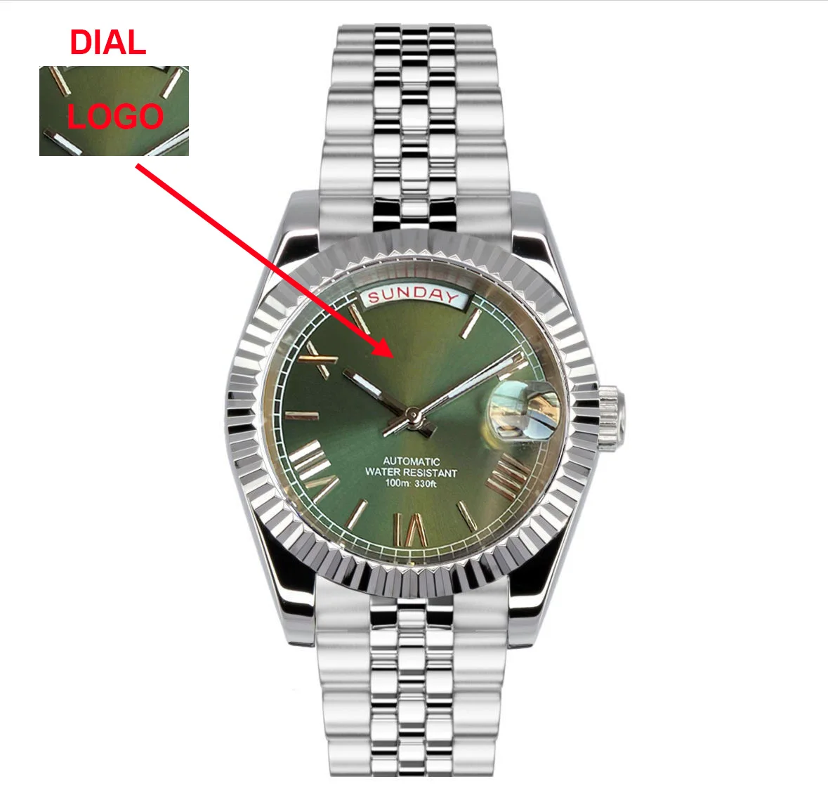 

Customized logo utomatic Men Watch NH36 Movement Sunburst Red Dial Roman Numerals Sapphire Crystal 20ATM Stainless Steel Strap