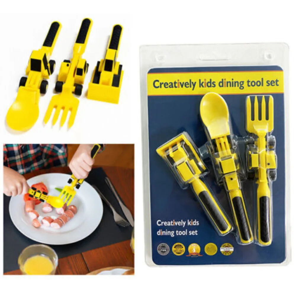 Kids Dish Shovel Fork Spoon Set Cutlery Constructive Eating Tableware Utensil