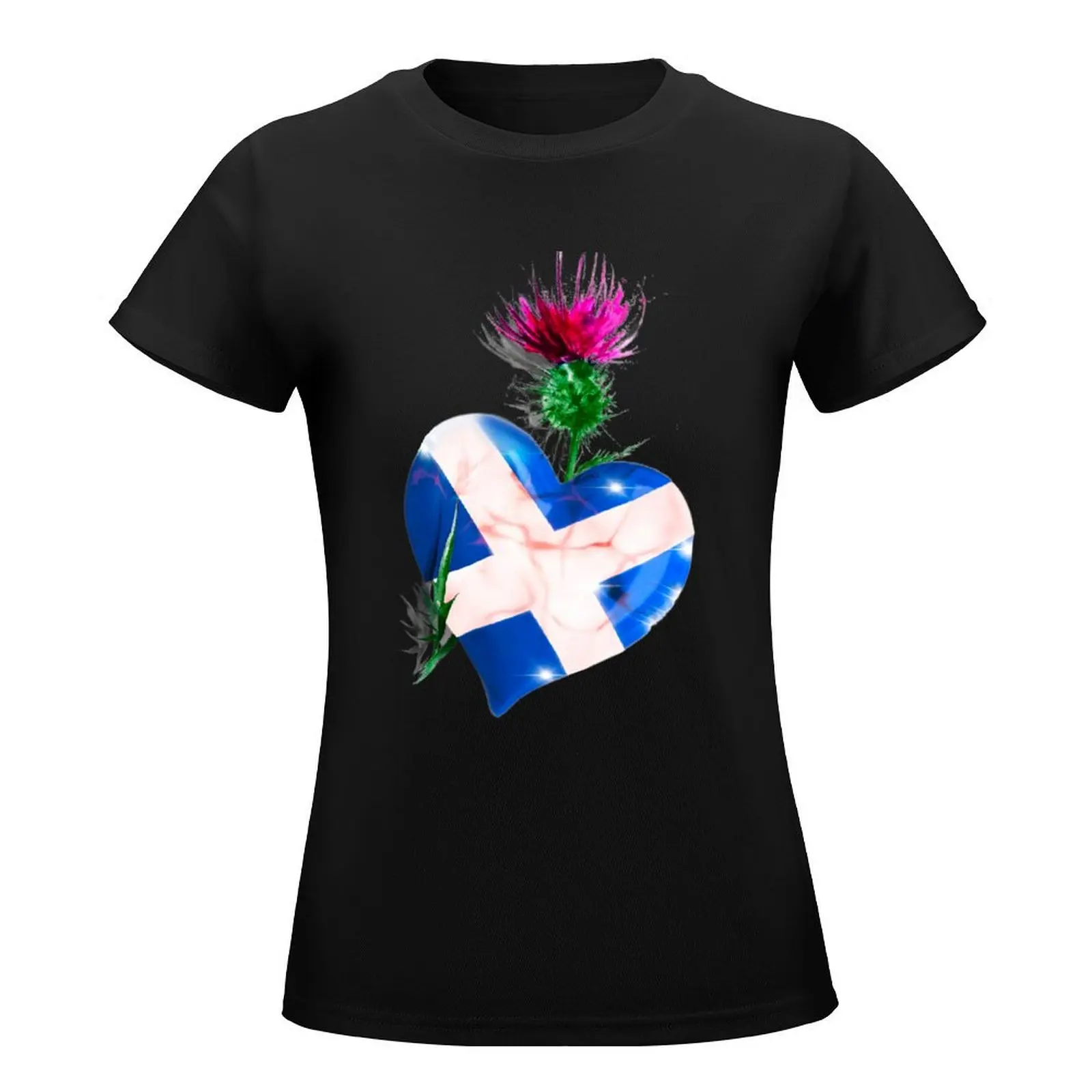 Scottish flag in heart & thistle T-Shirt anime tops summer top graphic t-shirts for Women