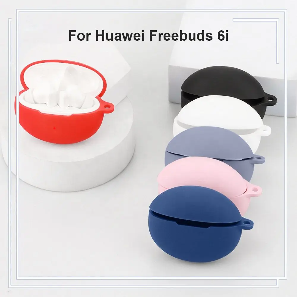 Однотонный силиконовый чехол для наушников Huawei Freebuds 6i, чехол для FreeBuds 6i, мягкий чехол для наушников с кольцом для ключей