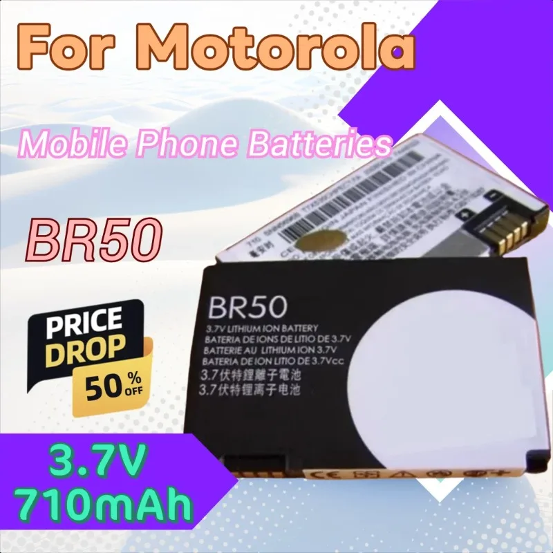 

100% новый высококачественный аккумулятор для телефона BR50 3,7 В 710 мАч для Motorola Razr V3 V3c V3E V3t V3Z V3i V3m V3r Pebl U6 Prolife 300 500