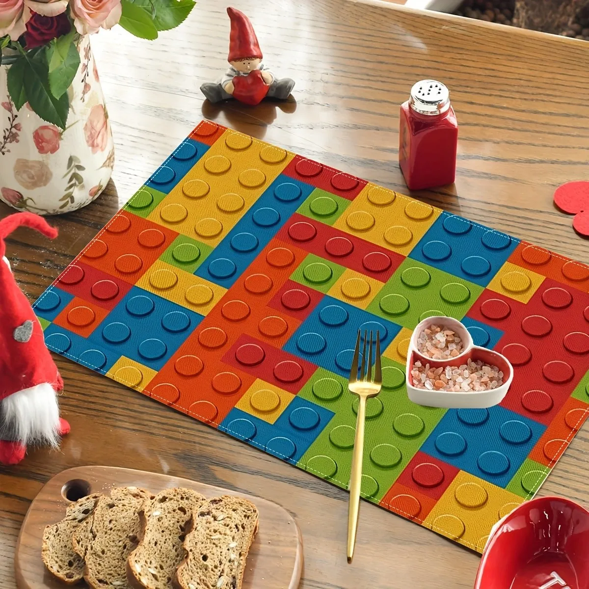 Playful Building Block Printed Placemats Featuring Colorful Building Blocks Vibrant And Lively in Red Yellow Blue Green