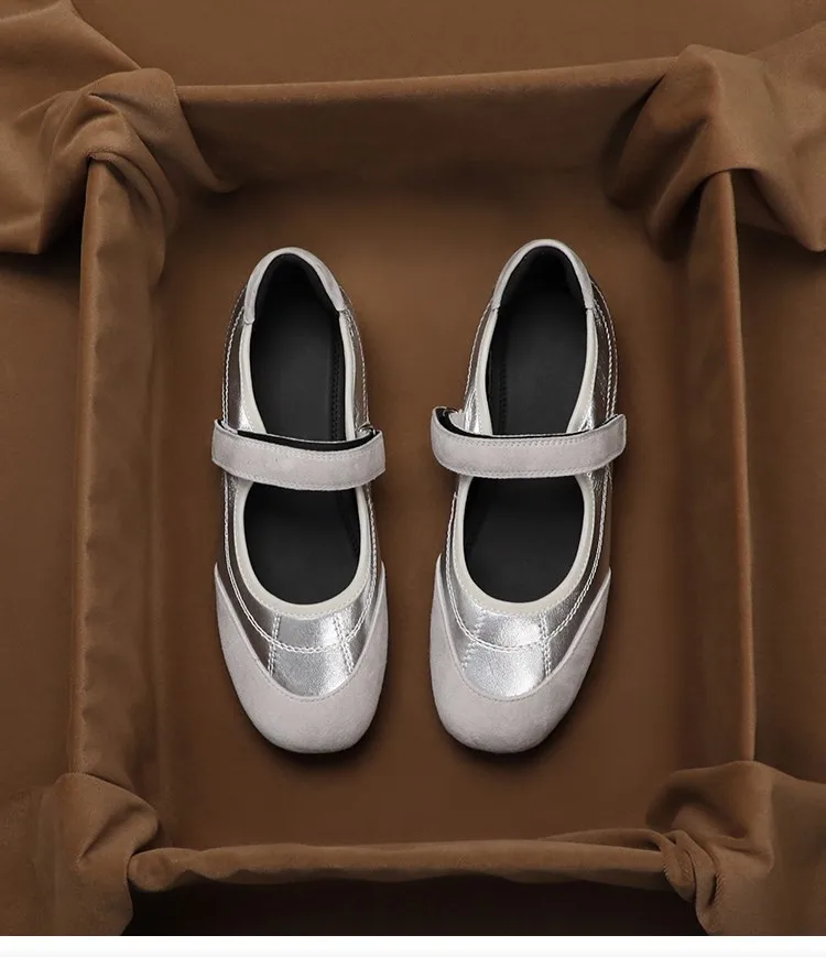 SHOEBOX Velcro Mary Jane shoes for women in the spring of 2026, soft soled single shoes with a flat bottom and raised leather