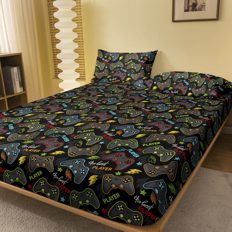 1 Cartoon Fun Printed Matte Fitted Sheet, Bedroom Printed Bed Cover, Bedding (Excluding Pillowcases)