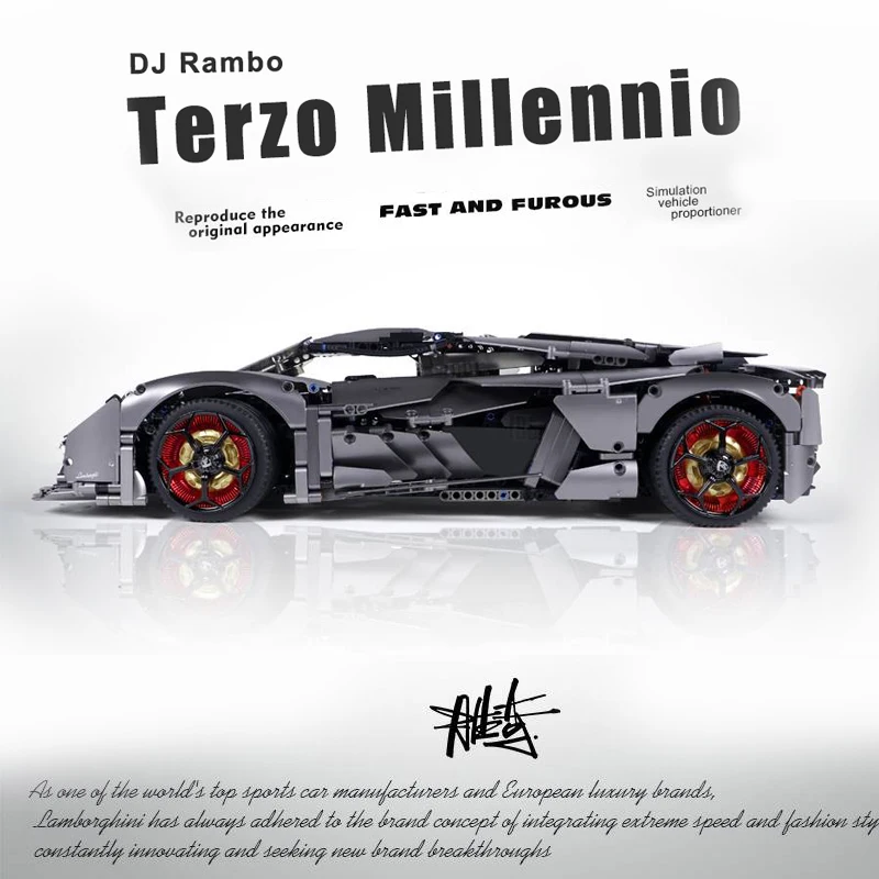 3358PCS Technical 1:8 Lambor Terzo Millennio Black Sport Car Building Blocks DJ Rambo Assemble Bricks Toys Gifts For Kids Boys