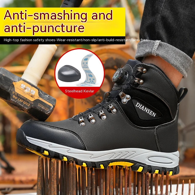 Rotating Button Safety Shoes Men Work Sneakers Protect Puncture-proof Protective Work Boots Steel Toe Indestructible Shoes