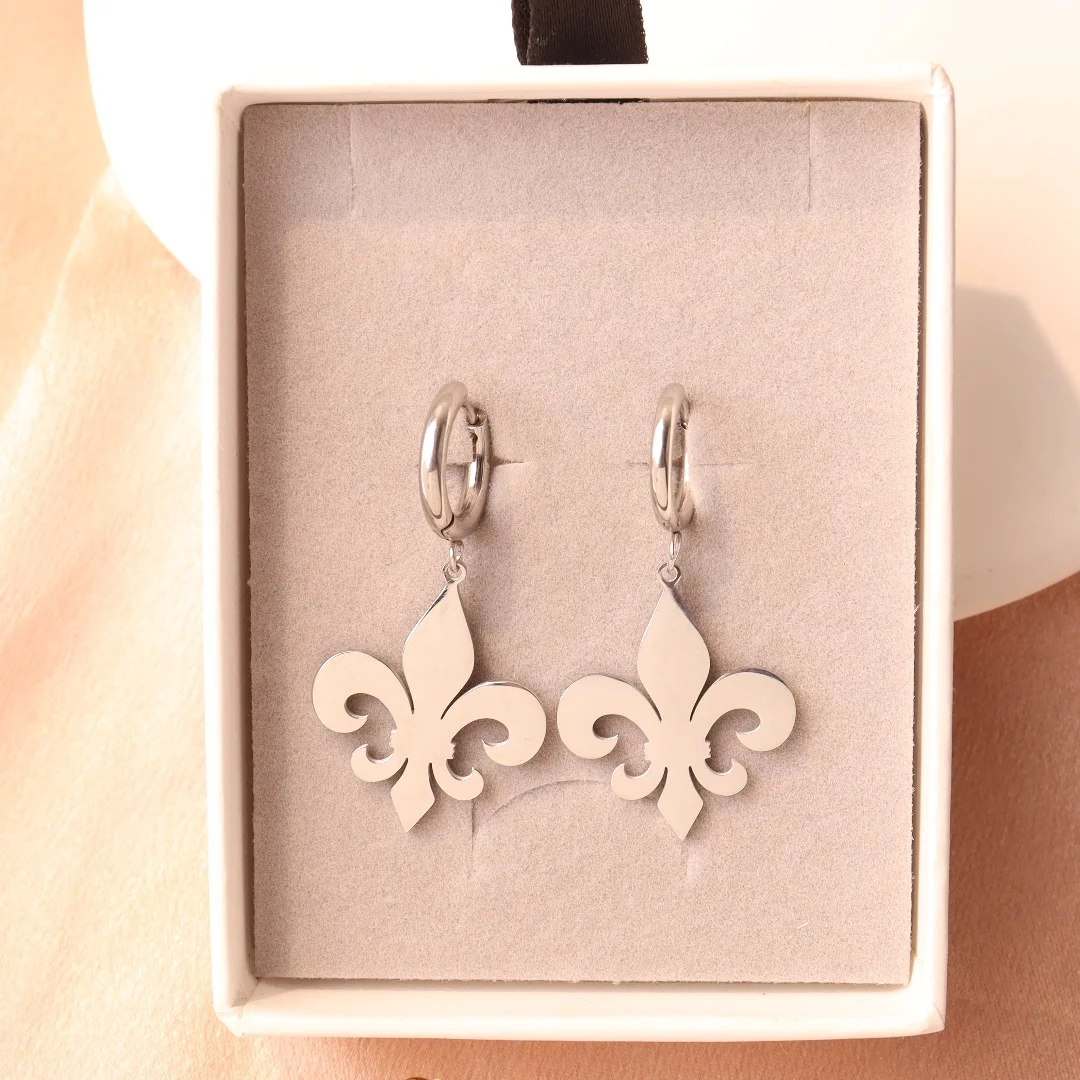 Stainless Steel Fleur De Lis Drop Earrings for Women Vintage Key of Life Earrings Girls Charm Wedding Jewelry Gifts