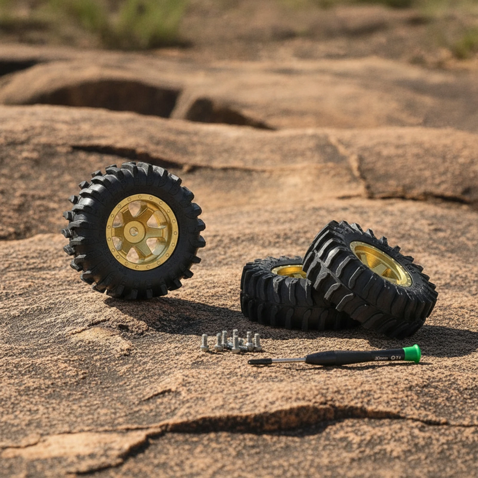 4 Pieces RC Wheel and Tire Assembly Rugged Brass Wheel Rim Hub with Tire Better Traction Good Grip for Hobbyists