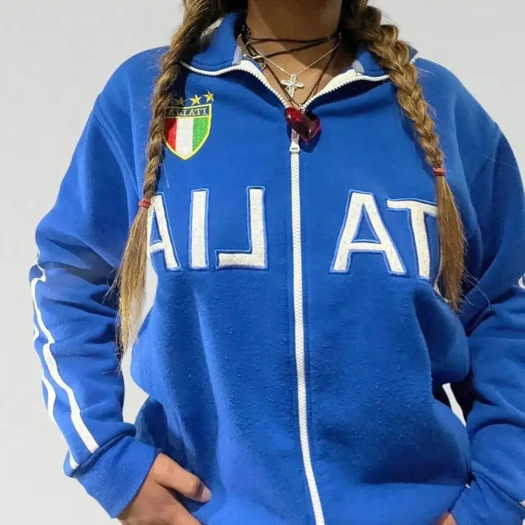 y2k streetwear Blue hoodie sweatshirt zipper warm Harajuku punk grunge y2k clothing women Hip hop sweatshirt Hoodie Sweatshirt 