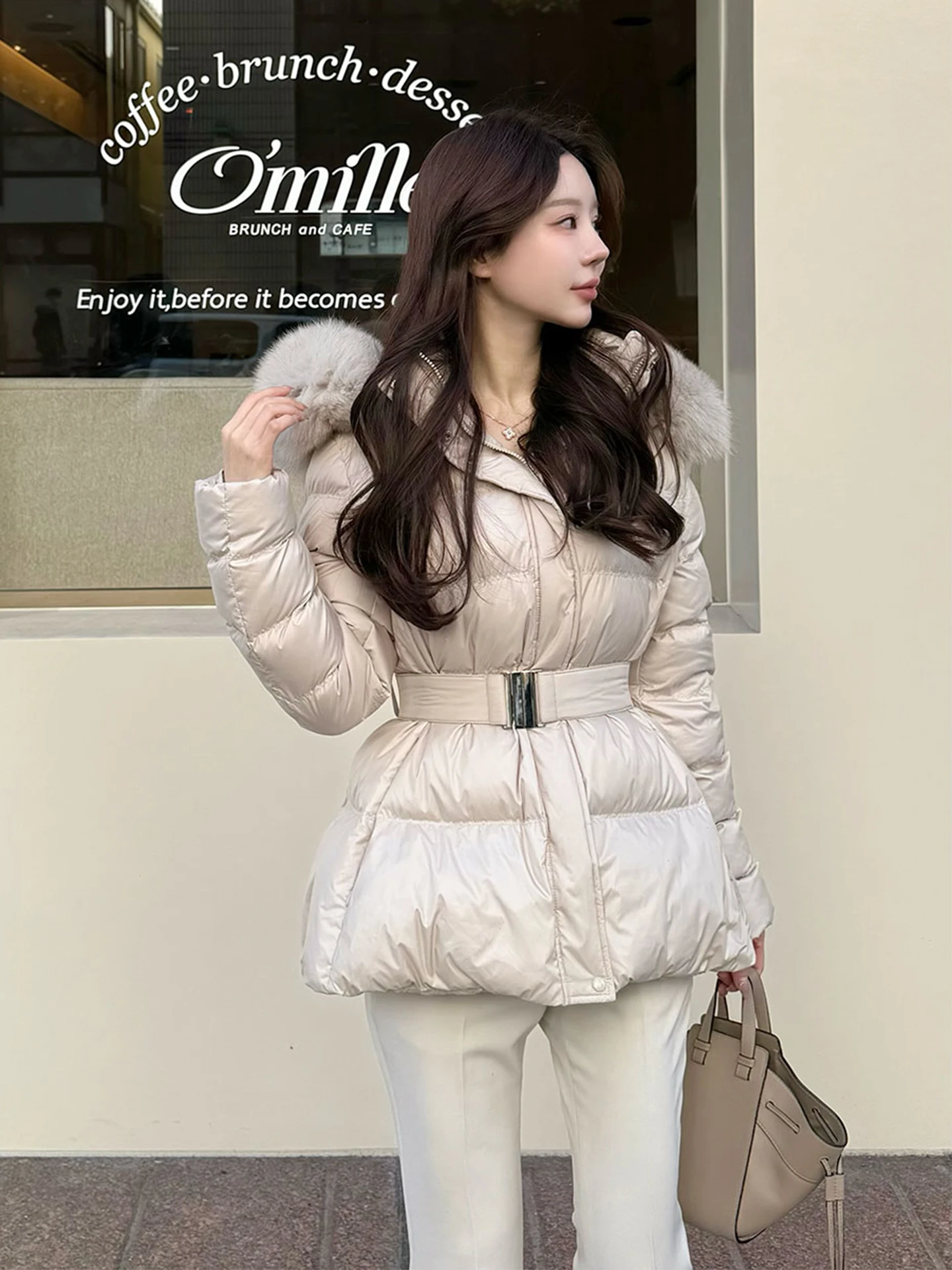 

Женское тонкое пуховое пальто Jaet Du down, модное зимнее пальто с застежкой на талии, корейское теплое пальто с высокой талией