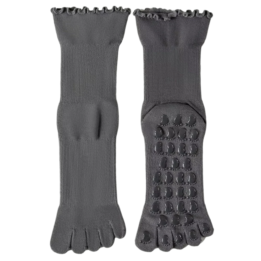 Non-Slip Silicone Five-Toe Yoga Socks Cotton Silicone Grip Pilates Grip Socks Breathable Mid-Calf Yoga Socks Floor Exercises