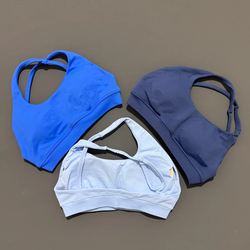 HISTELLO Asymmetric Sport Bra Women Seamless Yoga Strappy Halter Push-up Open Back Gym Crop Top Fitness Running Underwear image 5