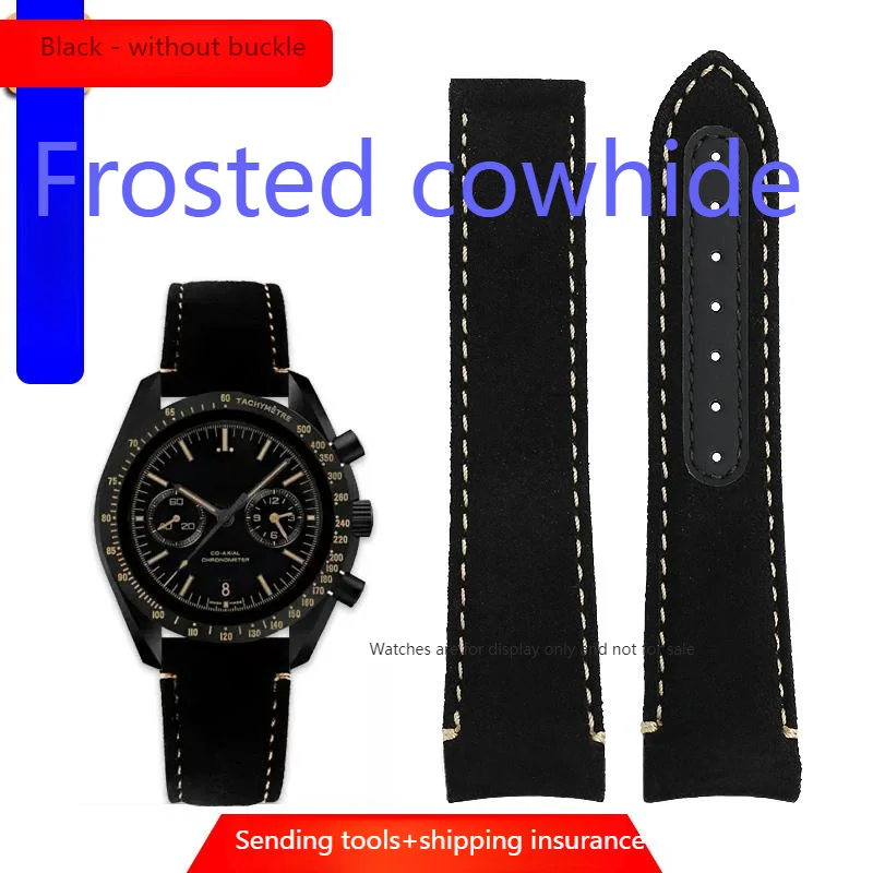 For Omega Dark Side of the Moon Speedmaster 311.92.44 Deployant Clasp Watchband Men's Vintage Frosted Leather Watch Strap 21mm