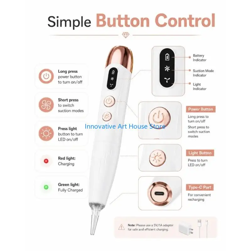 E1PC Electric Piece Placement Pen with Suction Control, Rechargeable Battery and LED Work Light for Detailed Craft Tasks