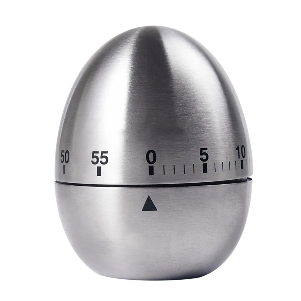 Egg Shape Household Countdown Timer Stainless Steel Mechanical Rotate Timer for Kitchen Cooking Baking Teaching Preschool