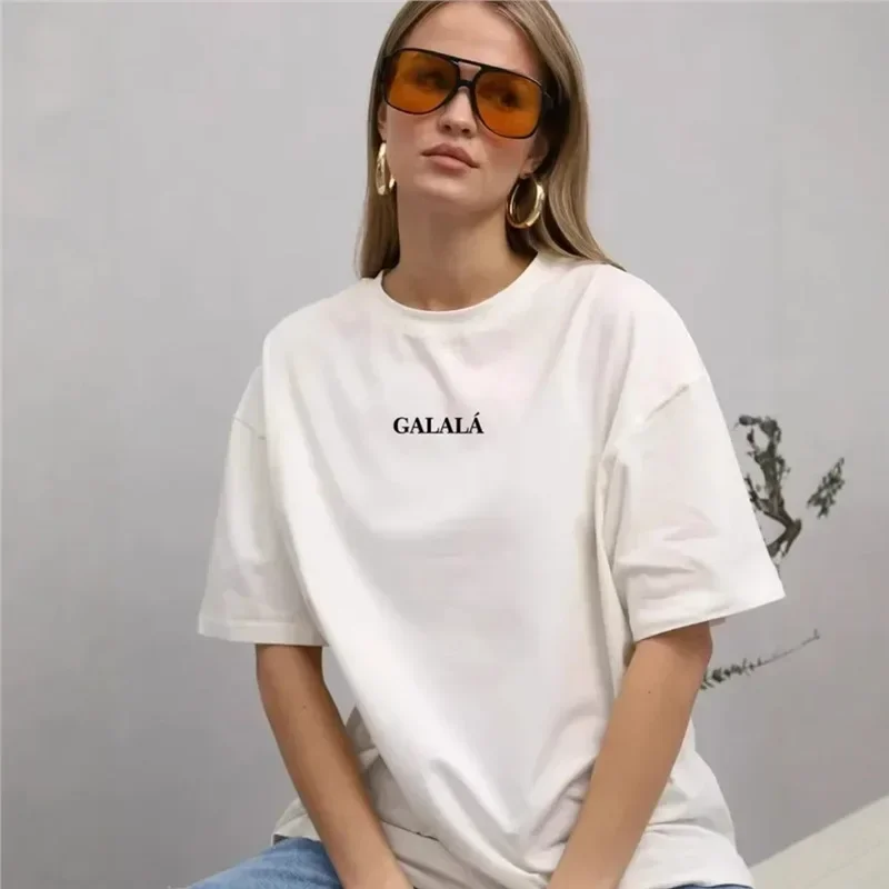 PopInteresting Small Feeling Retro Heavy Work Printed Oversize Top Women's Crew Neck Cotton T-shirt Versatile Fun Design