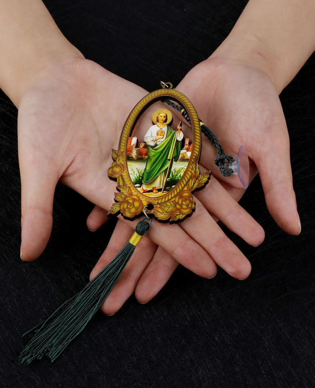 Random Color St.Jude Pendant Wooden Catholic Patron Saint Jude Charms Tassel Fringe Car Hanging Ornament Jewelry Accessories