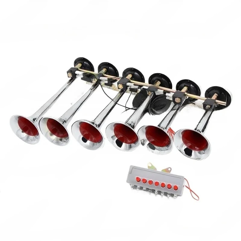 

AS092 24 В Железная трубка Музыкальный воздушный звуковой сигнал Шеститрубный восьмитональный электрический звуковой сигнал для грузовика