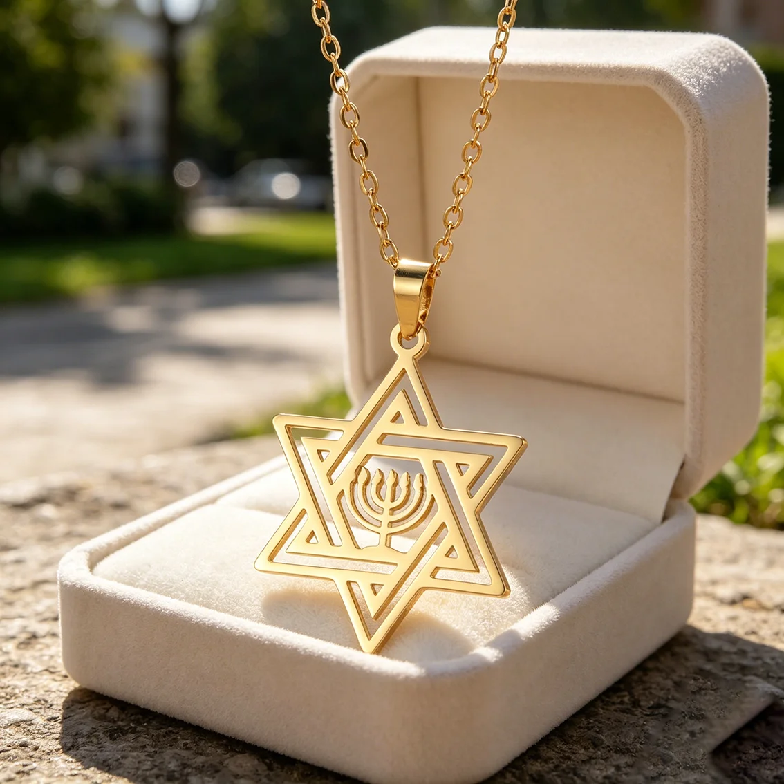 Lucktune Star of David Menorah Pendant Necklace Stainless Steel Jewish Israel Hexagram Necklace Judaica Hanukkah Jewelry Gift