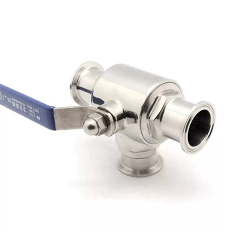 Ф25mm 304 Stainless Steel Sanitary Ball Valve 3 Three Way OD 50.5mm Tri Clamp Ferrule Type For Food Homebrew Diary