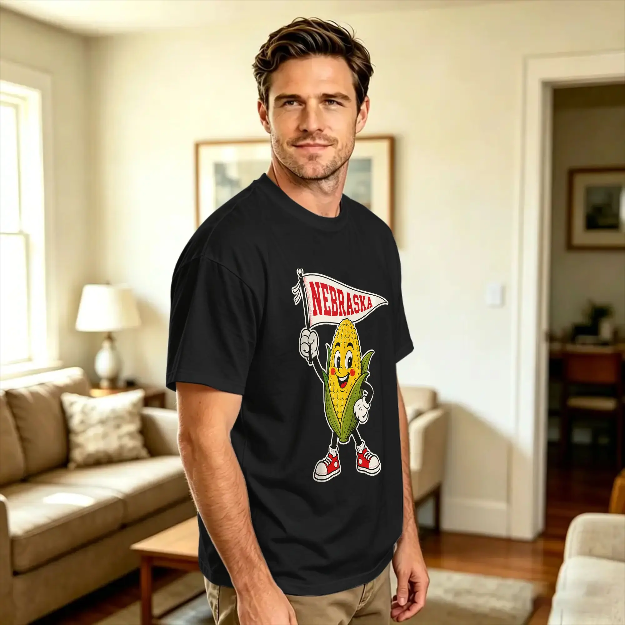 Men's T-Shirts Nebraska Corn Humorous Pure Cotton Tee Shirt Short Sleeve  T Shirts Round Collar Tops Summer