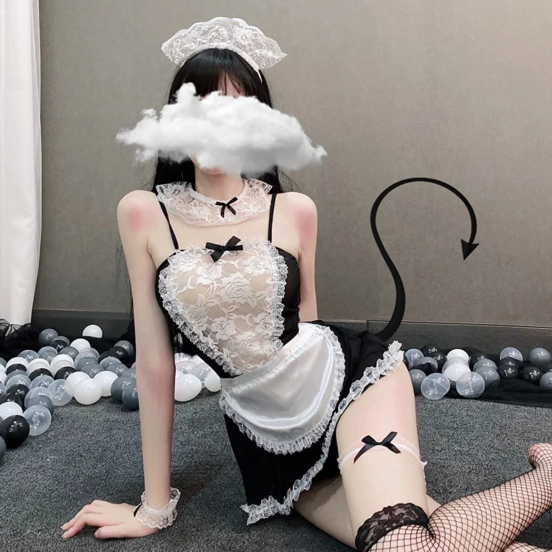 Sexy Lingerie Women Cosplay Lolita Uniform French Apron T panties Maid Babydoll Dress Erotic Underwear Role Play Costumes sets