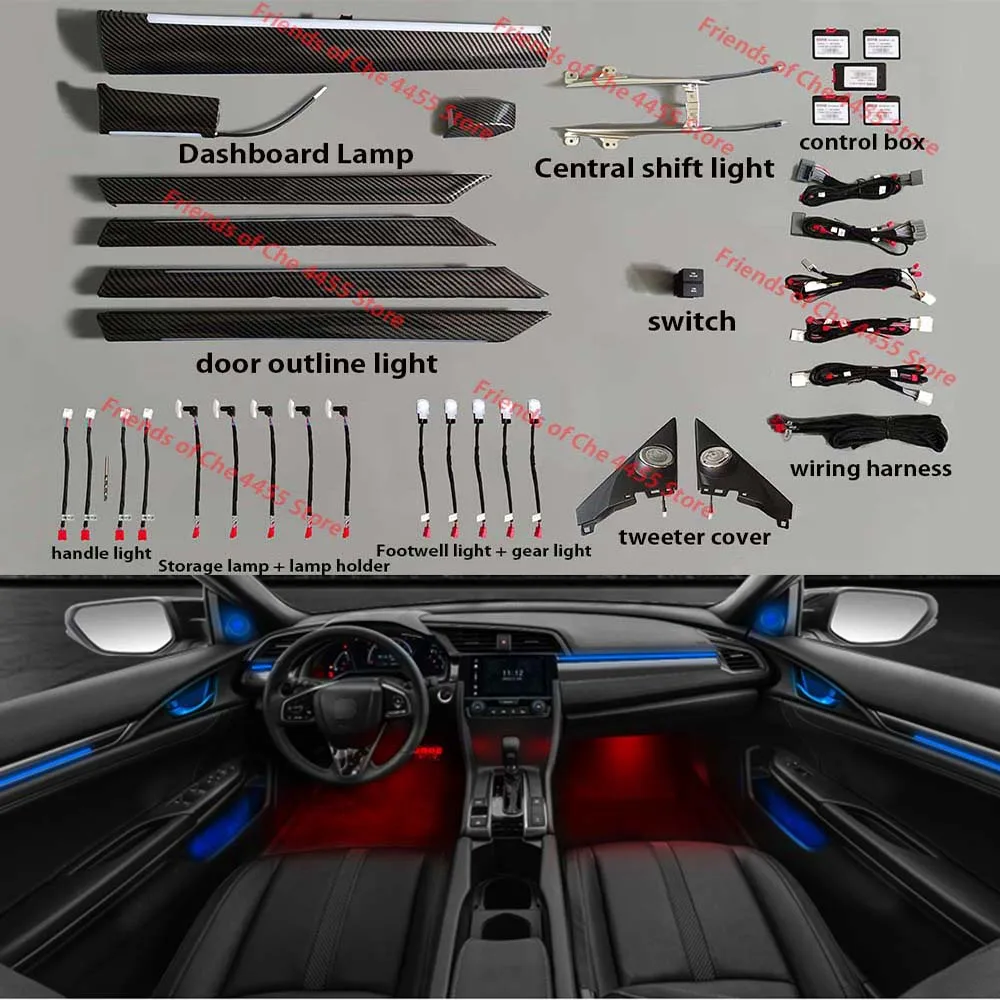 

Светодиодная лампа для Honda Civic 2016, 2017, 2018, 2019, 2020, 2021, 64 цвета