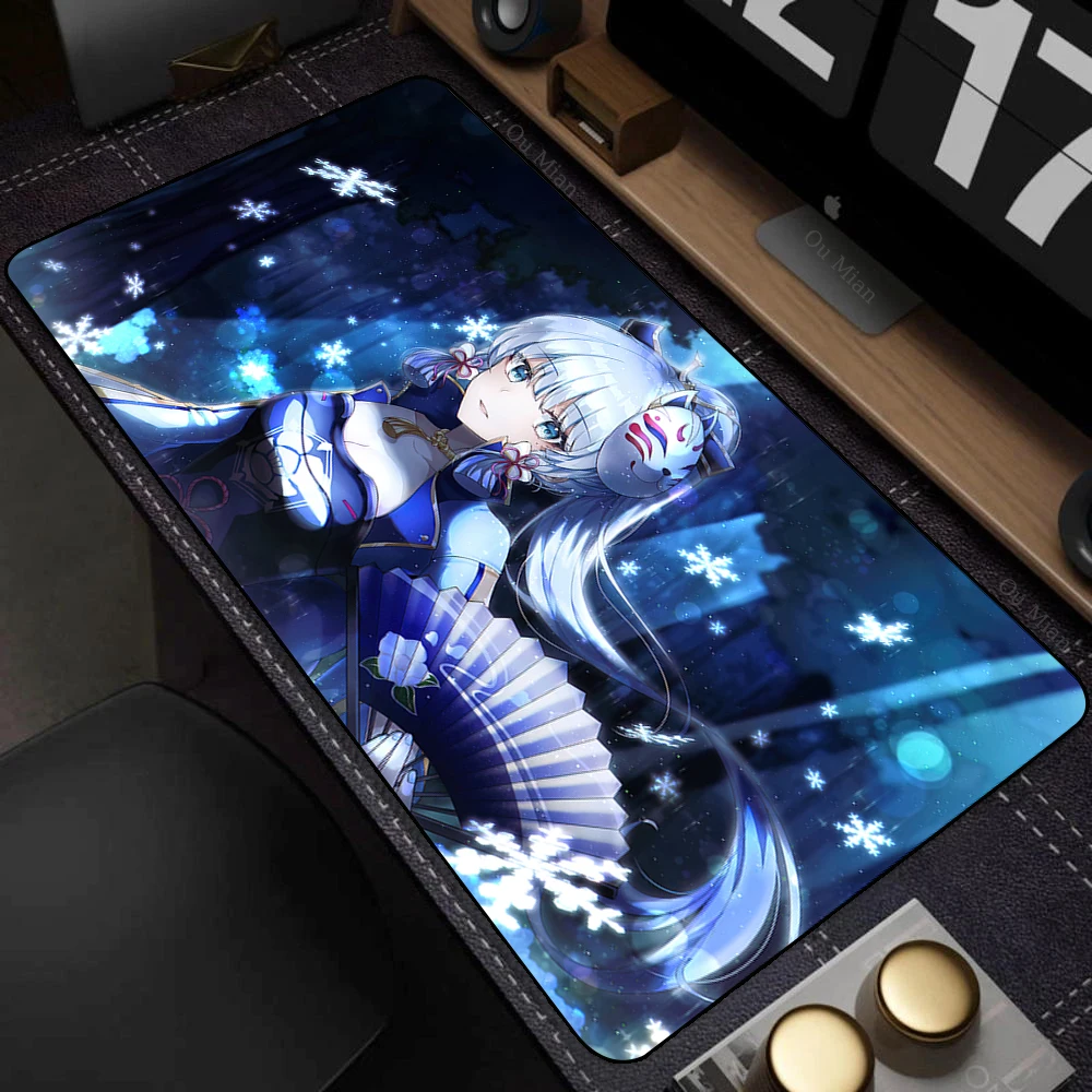 Kamisato Ayaka Mouse Mat Genshin Impact Mousepad Anime Kawaii Desk Mat مع وسادة ملحقات الألعاب Prime Gaming XXL لوحة المفاتيح #4