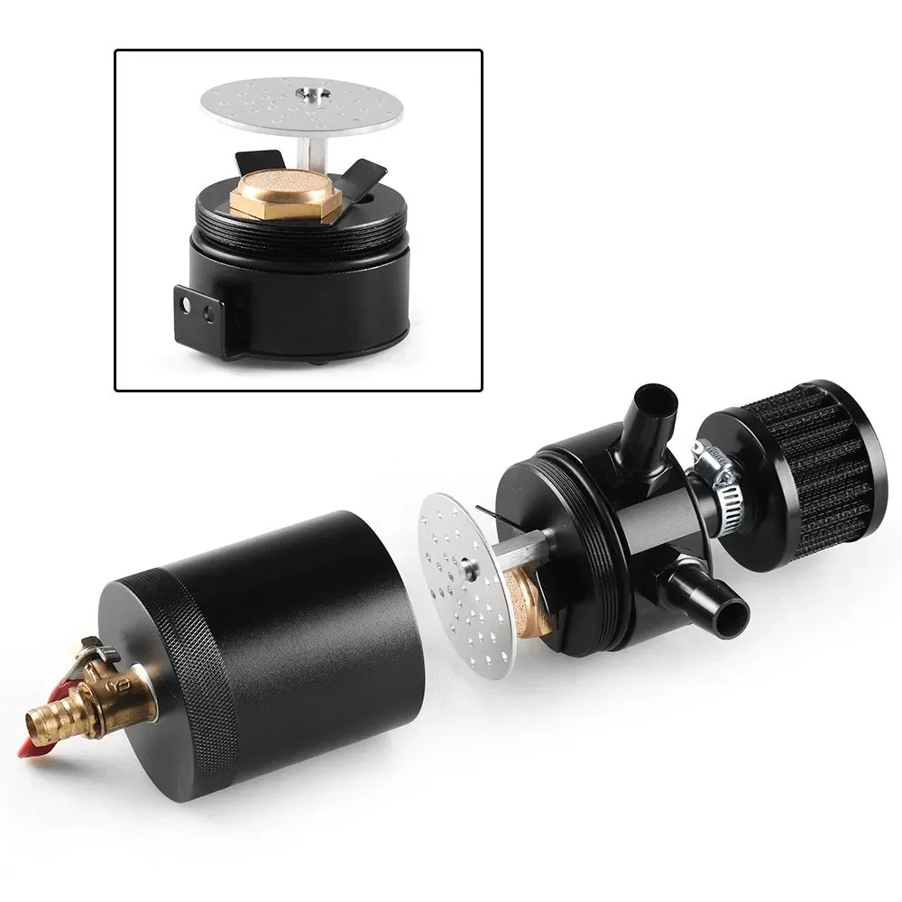 Universal Racing Baffled Oil Catch Can Tank 2-Port/ 3-Port Reservoir with Drain Valve Breather Cylinder Filter Kit Aluminum