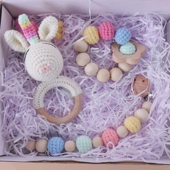 Coffret cadeau pour nouveau-né, 1 paquet, hochet, jouet, 3 pièces/ensemble, attache-sucette avec crochet TeWindsor adapté aux bébés de 0 à 12 mois QXOJ