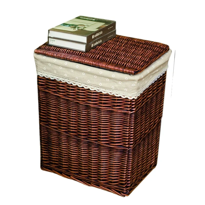 

Willow Rattan Laundry Basket with Lid Dirty Laundry Storage Box Clothes Toy Storage Box Large 44x35x50cm