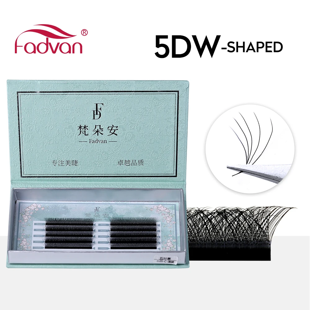 Fadvan 5DW Shape Eyelashes Extension 0.05/0.07 Faux Mink B/C/D/DD/LC 8-14mm Black Premade Fan Lashes Extension