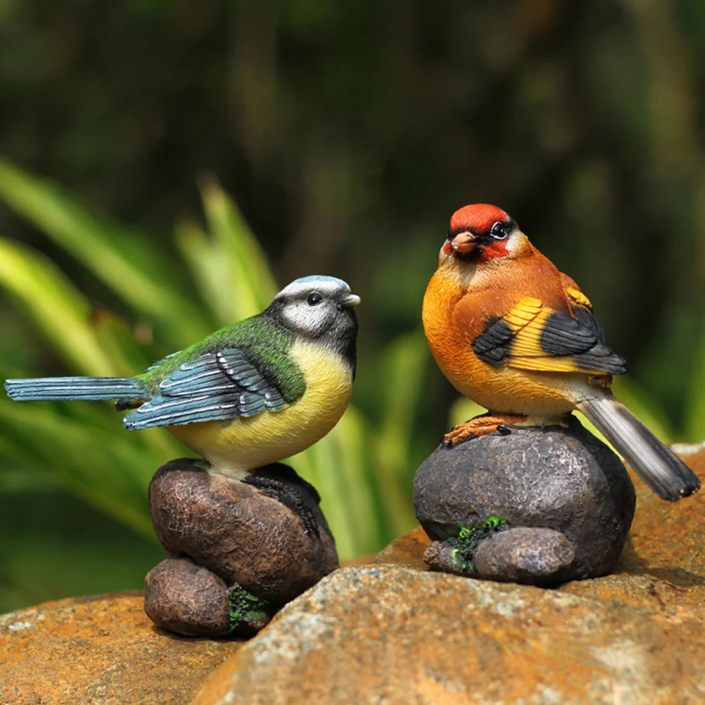 

2 Pcs Garden Bird Figurines Birds Decor Statues Home Artificial Realistic Decorations