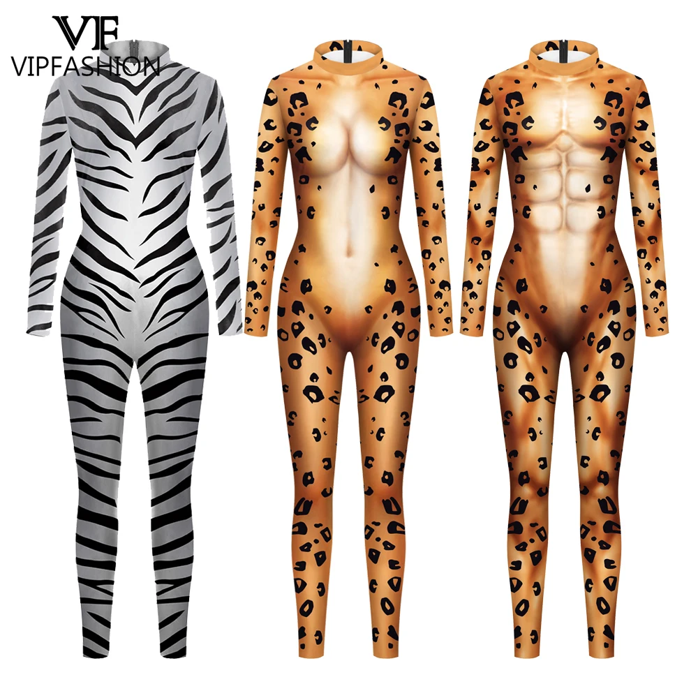 

VIP FASHION Adult Animal Costume Butterfly Zebra Leopard Print Jumpsuit Funny Zentai Bodysuit Woman Man Halloween Party Catsuit