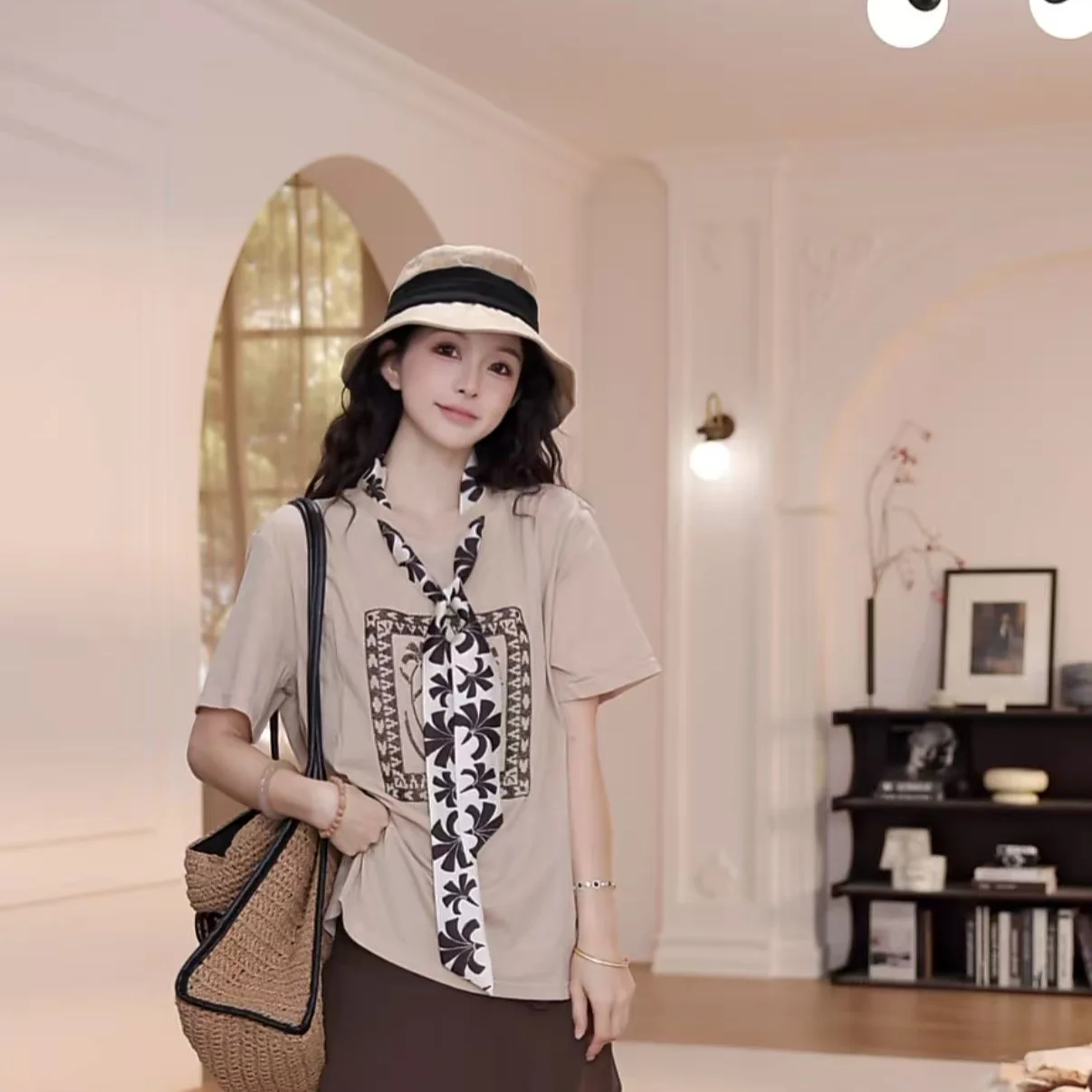 

Женская классическая футболка Yanyan Summer Versatile с круглым вырезом, тонкими лентами и длинными рукавами, модель YY6039