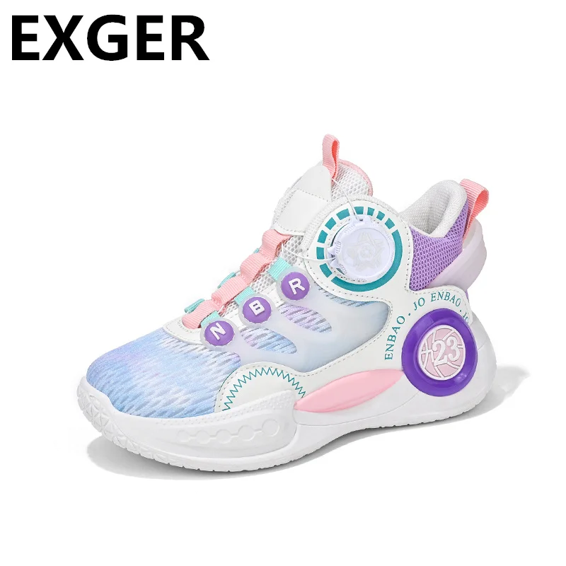 Boys' Shoe Summer 2023 New Spinning Button Children's Basketball Shoe with Large Mesh Breathable Boys' Shoe