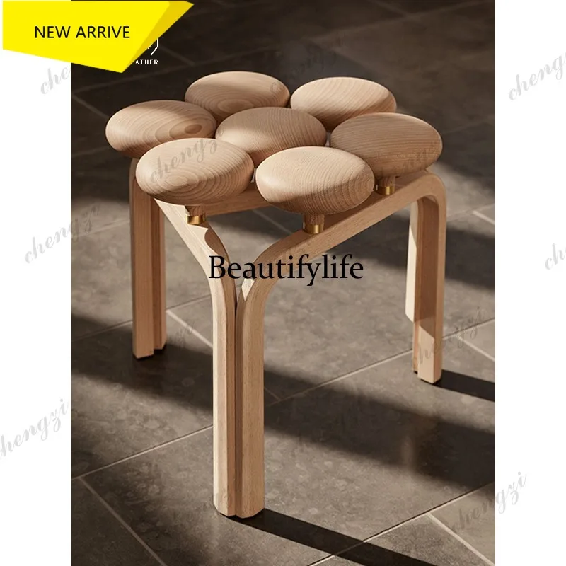 D132 Creative Personality Stool All Solid Wood Ash Wood Log Color Designer Art Shoe Changing Stool
