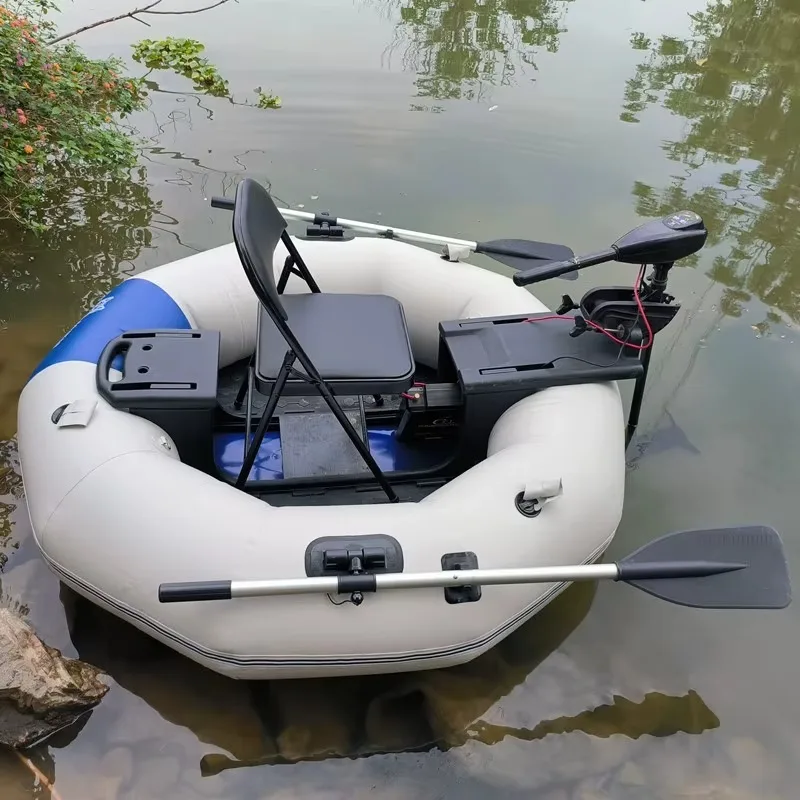 2-Minute Foldable HDPE Inflatable Fishing Boat 250kg Capacity Solo Raft with Electric Motor Port Stable Pontoon for Lure Angling