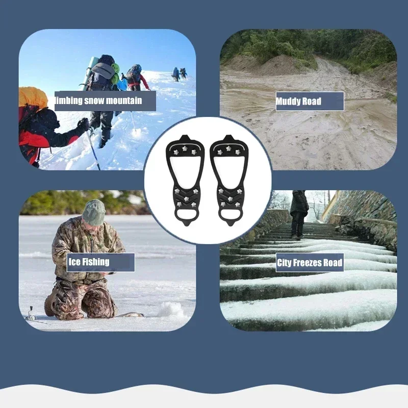 8 الأسنان الجليد القابض سبايك أحذية الشتاء في الهواء الطلق المضادة للانزلاق المشي لمسافات طويلة تسلق الجبال الجليد الثلوج الأشرطة المضادة للانزلاق أغطية الحذاء قبضة #6