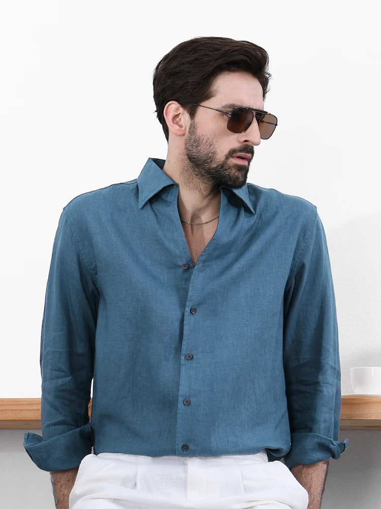 เสื้อเชิ้ตผ้าลินินคุณภาพสูง Hanu แขนยาว สไตล์ลำลอง เหมาะสำหรับใส่ทำงาน เดินทางในเมือง ผู้ชาย แฟชั่นฤดูใบไม้ผลิ ทรงหลวม ระบายอากาศได้ดี ซับเหงื่อ